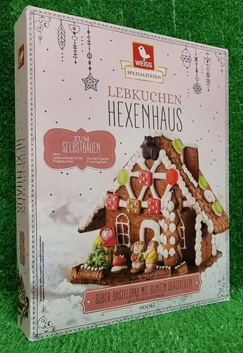 Weiss Lebkuchen Hexenhaus mit Fruchtgummi Dekorteilen 900g