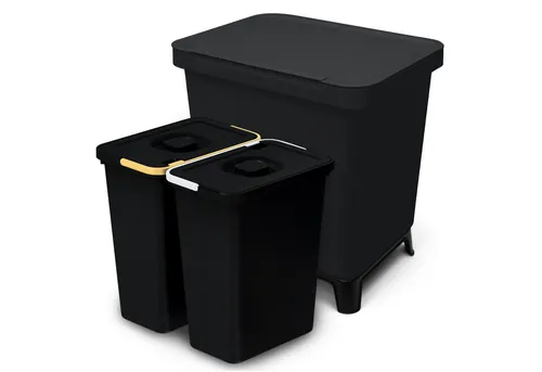 YourCasa Mülleimer ® Mülltrennsystem mit 2-4 Fächern - Praktischer Mülleimer für die Küche mit 2x10L oder 4x10L Fächern, ideal für effektive Mülltrennung. Hergestellt aus robustem Kunststoff in elegantem Schwarz.