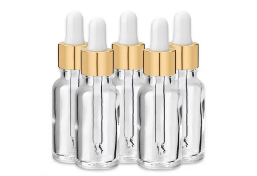 CK Verpackung GmbH Pipettenflasche x5 Glasflasche klar 20 ml mit goldener Aluminiumpipette Tropfpipette