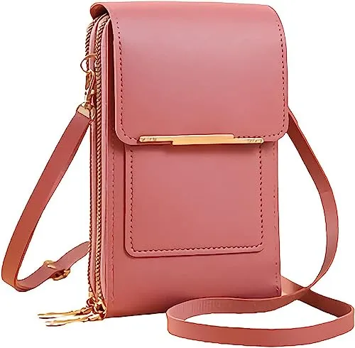 Anti-Diebstahl-Ledertasche für Frauen – Dunkelrosa Crossbody-Handy-Geldbörse - Damen-Geldbörsen mit Diebstahlschutz und Touchscreen-Funktion. Leicht und stilvoll, ideal für alle Gelegenheiten. Schützt Ihre Daten und bietet Platz für Handy, Karten und mehr.