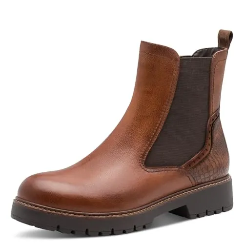 TAMARIS Chelseaboots für Damen, Gr. 36, braun (cognac) - Wanderschuhe im klassischen Design mit Blockabsatz und Kontrast-Rahmennaht, aus Leder und Lederimitat für optimalen Komfort und Stil.