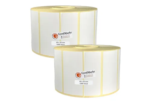 GoodMarkt Etikettenrolle 60x30mm Selbstklebende Thermo Etiketten auf Rolle 1000 Labels, Adressetiketten Haushaltsetiketten Bedruckbar Aufkleber für Büro Küche