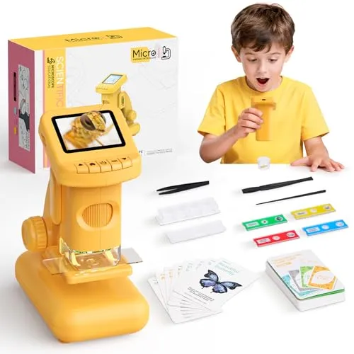 Yidoroye Digitales Mikroskop für Kinder, Experimente für Kinder ab 5 6 7 8 9 10 Kindermikroskop 1000X&2.0