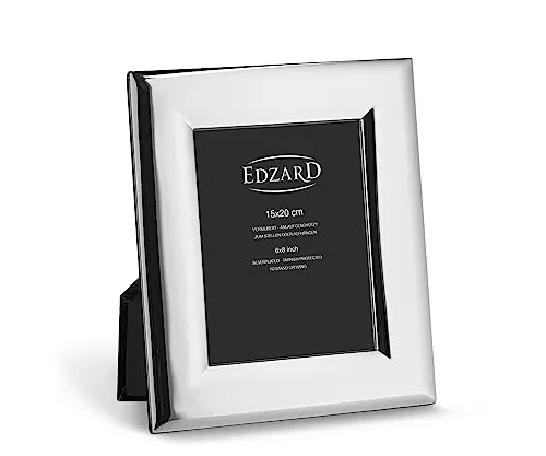 EDZARD Bilderrahmen Positano 15 x 20 cm - Wand- & Tischbilderrahmen aus edel versilbertem, anlaufgeschütztem Material mit luxuriösem Samtrücken, vielseitig nutzbar zum Stellen und Hängen, ideal als stilvolles Geschenk.