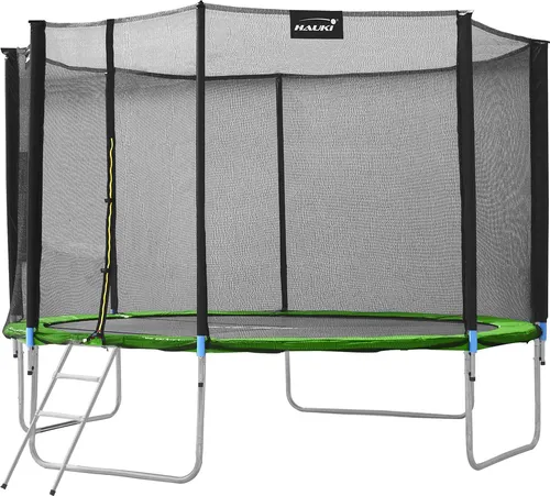 Hauki Trampolin Outdoor Ø427 cm - Komplettset für Kinder bis 150 kg, Grün - Trampolin mit 379 cm Sprungfläche, Sicherheitsnetz und abnehmbarer Leiter. Belastbar bis 150 kg und wetterbeständig – für unzählige Stunden Spaß im Freien!