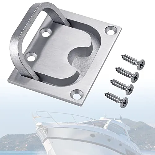 SPEACOUR Einlassgriff Bodenheber Edelstahl 76 x 57mm Flush Hatch Locker mit versenkbarem Griff Lukengriff Flache Türgriff Möbelgriff Muldengriff Klappgriff mit 4 Schrauben für Boot Luke Schiebetüren