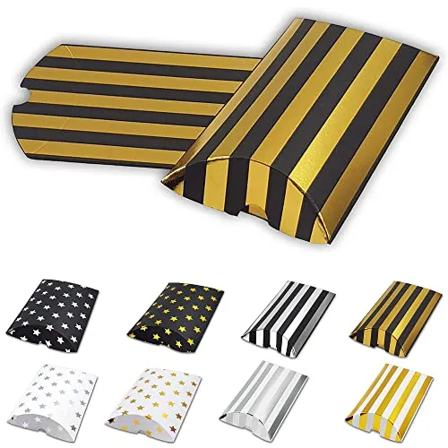 Frau WUNDERVoll® 12 Kissenschachteln matt schwarz, gold gestreift metallic 15x7,5cm(flach), 250g / Kissenverpackungen, Pillow box, Faltverpackung, Geschenkverpackung, Gastgeschenk, Adventskalender