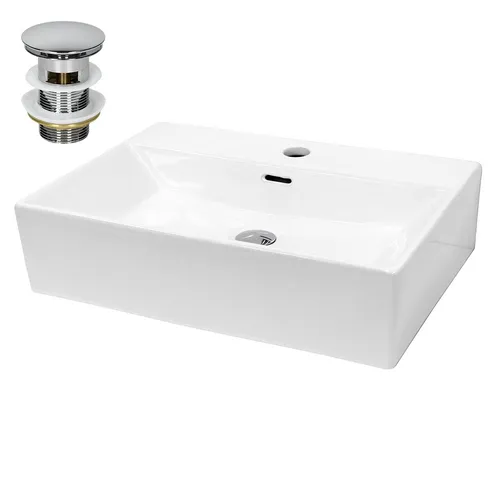 ECD Germany Waschbecken 605x365 mm - Modernes Keramikdesign - Waschbecken aus hochwertiger Keramik, ideal für Badezimmer und Gäste-WC. Das eckige Design bietet einen großzügigen, platzsparenden Waschbereich und lässt sich vielseitig montieren.
