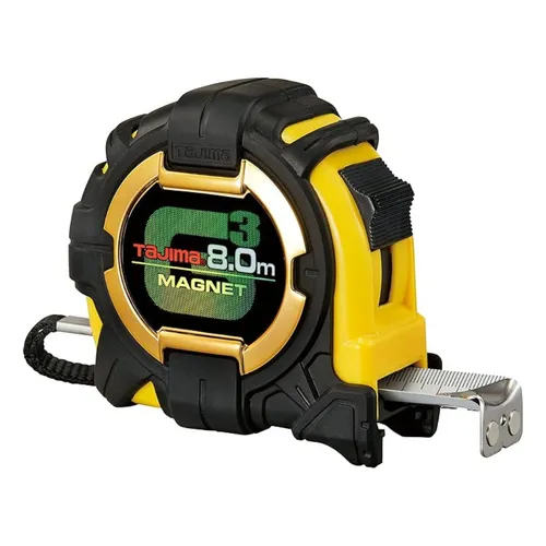 Tajima G3-Lock 27 Magnet Bandmass 27mm 8m - Präzises 8m Bandmaß mit magnetischer Funktion, ideal für Bau- und Heimwerkerprojekte. Robuste Bauweise in Gelb und Schwarz.
