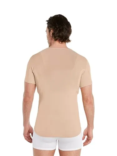 FINN Anti-Schweiß Shirt Herren – V-Ausschnitt, Rücken-Einsatz, Hautfarbe Nude, XL - Innovatives Funktionsunterhemd für Herren mit 100 % Schutz vor Schweißflecken. Integrierte Achselpads und spezieller Rücken-Einsatz für optimale Luftzirkulation und Tragekomfort. Ideal unter Hemd oder T-Shirt.