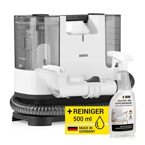 N8WERK Waschsauger Portable Clean - Kompakter Polster- und Teppichreiniger - Waschsauger für effektive Fleckenentfernung mit leistungsstarkem 400 Watt Motor und 2-Tank-System. Inklusive Reinigungsmittel für tiefenreine Teppiche und Polster.
