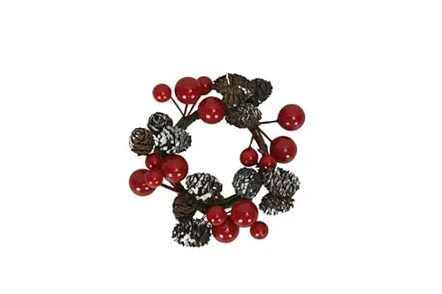Kleiner Kranz mit Beeren für Gesteck Kerzenring Kerzenhalter Dekoration Herbst Advent Weihnachten Verschiedene Modelle (rot mit Zapfen Ø 7cm)