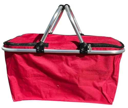 Einkaufskorb faltbar Shopper mit Alurahmen ca. 28 l Fassung Rot Kirschrot mit Deckel