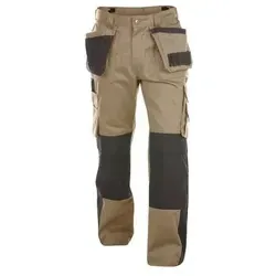 DASSY® Seattle Zweifarbige Arbeitshose KHAKI/SCHWARZ, Gr. 46 - Robuste Arbeitshose mit Holstertaschen und Kniepolstertaschen für maximale Funktionalität. Ideal für den professionellen Einsatz, strapazierfähig und mit verstellbaren Elementen ausgestattet.
