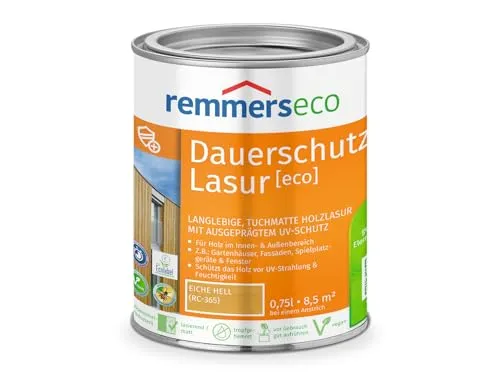Remmers Dauerschutz-Lasur [eco] eiche hell, 0,75 Liter, Langlebig, ausgeprägter UV-Schutz, für innen und außen, Schutz vor UV-Strahlung & Feuchtigkeit
