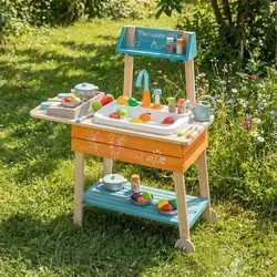 COSTWAY Matschküche für Kinder Outdoor – Holzspielküche mit Wasserpumpfunktion und Grillrost - Fördert kreatives Rollenspiel für Kinder ab 3 Jahren! Diese stabile Matschküche aus Fichtenholz bietet interaktive Elemente wie einen Umlaufhahn und Grillrost für unendlichen Spielspaß im Freien.