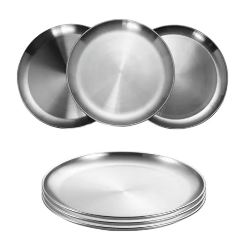 Zyluniy Edelstahl Platten 6 Stück Edelstahl Teller Runden Geschirr Φ 20cm BPA Frei, Barbecue Dish, Kuchenform, Tablett, Fleisch Dish, Reisplatte für Camping Picknick Wandern Küche Party