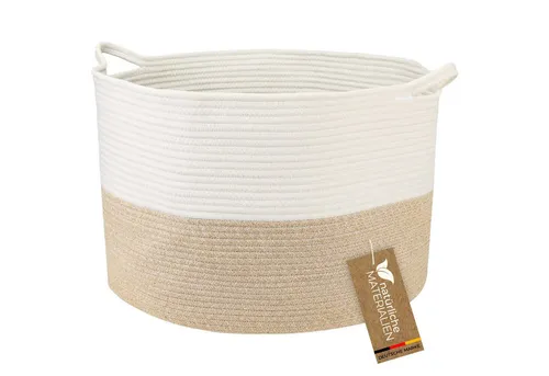 HMF Aufbewahrungskorb XXL - Runder Wäschekorb aus Baumwolle - Dekokörbe mit 83 Litern Volumen, ideal für Wäsche und Alltagsgegenstände. Robustes, pflegeleichtes Material und handgenähtes Boho-Design für jede Wohnumgebung.