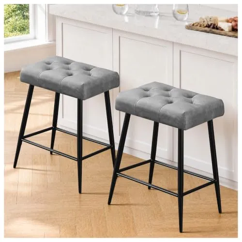 STOOLINK 2er Set Barhocker, Barstuhl mit Mikrofaser-Leder, Ohne Lehne, Grau