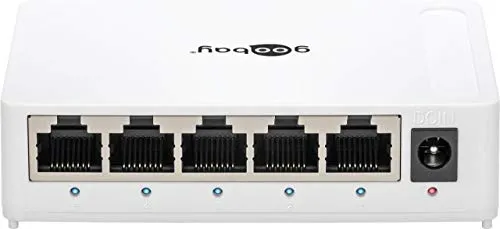Goobay 93372 5 Port Ethernet LAN Gigabit Switch - Netzwerk-Switch mit 5 Auto-MDI/MDIX Ports, energiesparend und lüfterlos, ideal für die einfache Einrichtung von Smalloffice oder Homeoffice Netzwerken.