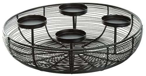 Brandsseller Adventskranz Metall Schwarz Ø 36,5 cm – Moderner Kerzenhalter für 4 Stumpenkerzen, Runder Weihnachtskranz, Tischdeko & Zeitloses Design für Weihnachten