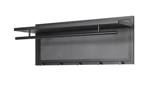 HAKU Möbel Wandgarderobe, schwarz, Metall - Modernes Design für jeden Flur - Wandgarderobe aus pulverbeschichtetem Stahlrohr mit 5 robusten Knöpfen, ideal für platzsparende Organisation und bis zu 15 kg belastbar.