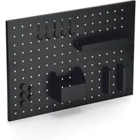 Zeller Memoboard mit Utensilien, Metall, schwarz - Präsentation: Vielseitige Magnettafel mit Haken, Zettelbox und Stiftehaltern – ideal für Ordnung und Kreativität an der Wand.