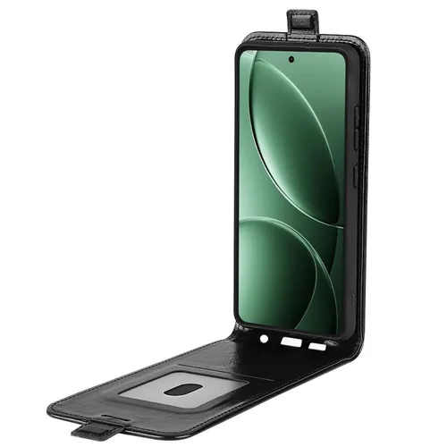 Für Xiaomi Poco F7 Pro Vertikale Kunstleder Flip Schutz Tasche Hülle Schwarz