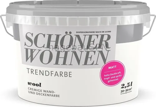SCHÖNER WOHNEN FARBE Wandfarbe SW Trend 2,5L Wool 9517 - Hochdeckende, scheuerbeständige Dispersionsfarbe, ideal für Allergiker. Lösemittelfrei und mit Touch-Protect-Ausstattung für einfache Reinigung von Abriebspuren. Perfekt für Neu- und Renovierungsanstriche.