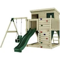 OutdoorToys Spielturm - Spieltürme aus robustem Holz, ideal für Kinder ab 3 Jahren, mit einer großzügigen Breite von 415 cm und einer Babyschaukel für zusätzlichen Spielspaß.