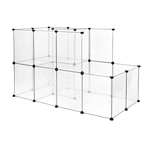 lionto Freigehege für Kaninchen, 2 Etagen, 145x73x93 cm - Kleintierlaufställe, robustes und pflegeleichtes Innengehege mit einfachem Stecksystem für individuellen Aufbau und 2 Etagen für mehr Auslauf.