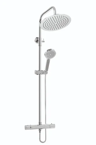 KOLMAN IMOLA Dusch-Set Thermostatisch in Chrom - Moderne Duschsäule mit Regendusche und 3 Strahlarten. Korrosionsbeständig und leicht zu reinigen. Ideal für ein elegantes Badezimmer-Design.