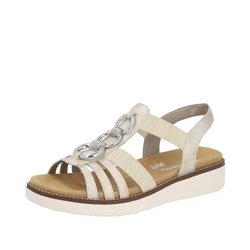 Remonte Damen D2073 Sandale, Muschel/beige-Gold, 37 EU - Wanderschuhe mit hochwertigem Lederimitat, elastischem Gummizug für optimalen Halt und weichem, atmungsaktivem Fußbett für höchsten Komfort beim Wandern.