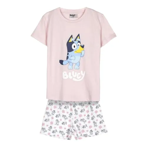 Bluey Pyjama Shorts - Rosa und Weiß - Größe 5 Jahre - Pyjama für Jungen - Hergestellt aus 100% Baumwolle 145gsm - Bluey und Bingo Druck - Original Produkt entworfen in Spanien