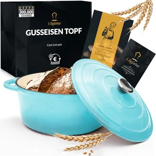 Chefarone Gusseisen Topf 26 cm 4,7 L Emailliert Cocotte Bräter - Blau