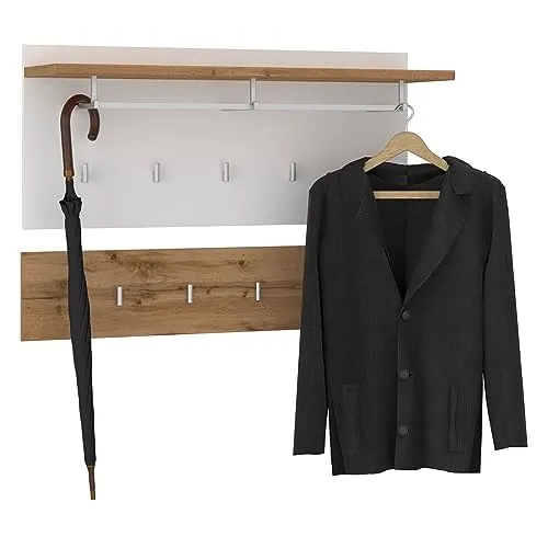 CARO-Möbel Garderobenhalter BILBAO - Stilvolle Wandgarderobe in Wotan Eiche/Weiß, ideal für den Flur. Mit 90 cm Breite und 60 cm Höhe bietet sie praktischen Stauraum für Jacken und Accessoires.