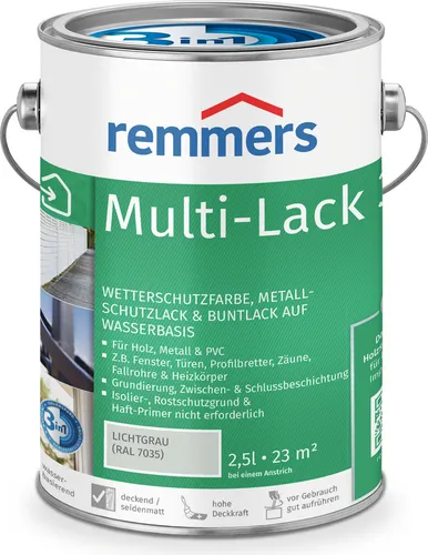 Remmers MULTI-LACK 3IN1 - 2.5 LTR - Wasserbasierte Wetterschutzfarbe für Holz, Metall & PVC. Ideal für Innen- und Außenanwendungen mit sehr guter Wetterbeständigkeit und rostinhibierendem Schutz.
