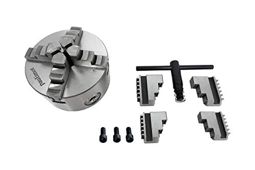 Vierbackenfutter 80 mm - Sonstiger Pferdebedarf, ideal für präzises Spannen von Werkstücken mit zentral verstellbaren Backen, inklusive Innen- und Außenbacken sowie Futterschlüssel.