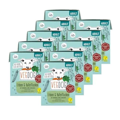VEGDOG hypoallergenes Nassfutter im Tetra Pak (10 x 390 g) - Beutelfutter für Hunde, 100% vegan und glutenfrei, ideal für Allergiker mit gesunden Zutaten wie Erbsen und Brokkoli.