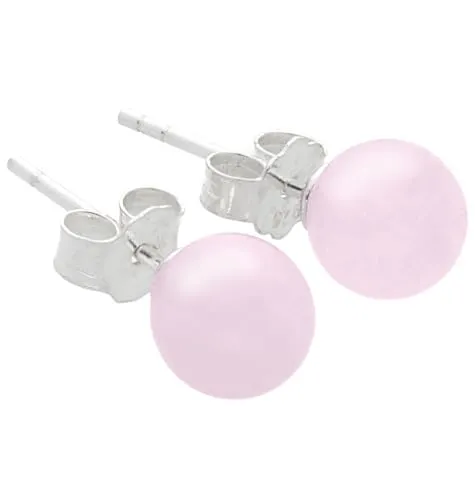 Edelstein Ohrstecker in 925er Silber | Kugel/Perle 6 mm Durchmesser | Ohrringe mit Verschluss (Rosenquarz)