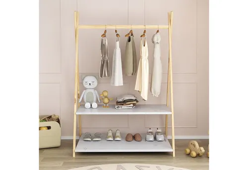 IDIMEX Kinderkleiderschrank DANILO - Freistehende Kindergarderobe im Tipidesign - Kleiderschränke für Kinderzimmer, bietet viel Stauraum mit einer robusten Kleiderstange und zwei Ablageböden. Das flexible Design fördert Ordnung und Selbstständigkeit.