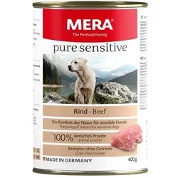 MERA Pure Sensitive Rind (6x400g) - Getreidefreies Hundefutter - Hundefutter für sensible Hunde, 100% tierisches Protein aus Rind, ohne Getreide und Zusatzstoffe, ideal für nahrungssensible Vierbeiner.