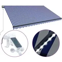 vidaXL Markise mit Windsensor & LED 500x300cm - Blau und Weiß - Markise mit Windsensor für optimalen UV-Schutz und automatisches Schließen bei Wind. Ideal für Terrassen, Balkone und Restaurants. Mit energieeffizienten LED-Leuchten für stimmungsvolle Abende.