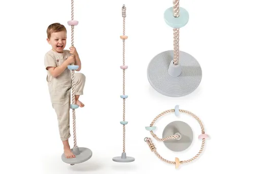 HyperMotion Babyschaukelsitz mit Kletterseil und Sitzscheibe 2 m - Vielseitige Spielkombination für Kinder: Das HyperMotion Kletterseil mit Schaukel fördert Bewegung und Spielspaß im Freien oder Innenbereich. Robuste Verarbeitung und stabile Trittstufen sorgen für sicheres Klettern und Schwingen.