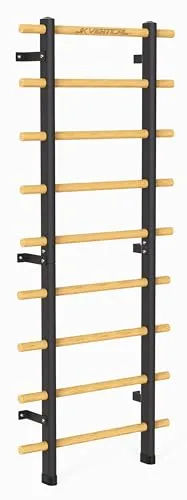 JK FITNESS Schwedische multifunktionale Sprossenwand aus Holz und Stahl | Stange für Klimmzüge und Dip-Buchsen | Leiter für Gymnastik, schwedische Leiter, Schulterstütze Fitnessstudio oder Zuhause |