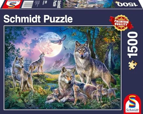 Schmidt Spiele - Wölfe, 1500 Teile Puzzle - Premium Puzzle mit 1500 Teilen, höchste Passgenauigkeit und griffiger Leinenstruktur für ein einzigartiges Puzzelerlebnis. Ideal für anspruchsvolle Puzzler.