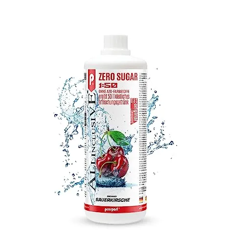 Prosport Allinclusive® Sauerkirsche 1000ml – ZERO SUGAR Sirup mit Vitaminen – Premium Getränkekonzentrat 1:50 – Ohne Zucker, Aspartam & Azofarbstoffe – Perfekt für Wassersprudler