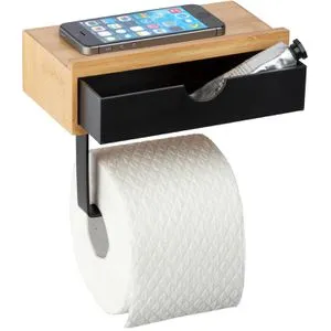 WENKO Toilettenpapierhalter Bambusa mit Ablage und Schublade - Toilettenpapierhalter mit Ablage aus Bambus, ideal für Badezimmer und Gäste-WC. Praktische Schublade für Hygieneartikel und modernes Loft-Design.