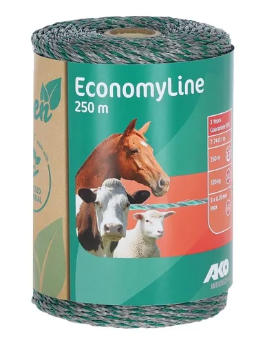 AKO EconomyLine Weidezaunlitze 250m grün/grau Recycling Litze Weidezaun Strom