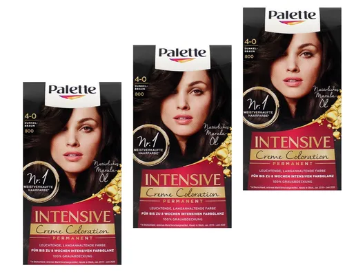3x Palette Intensiv Creme Coloration 4-0/800 Dunkelbraun (3er Pack)